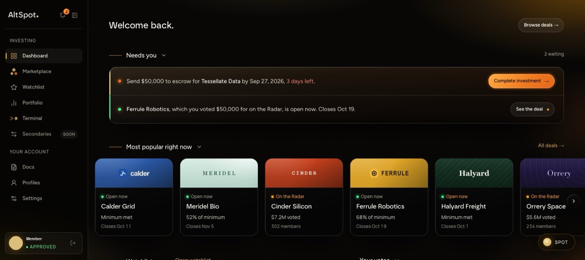 AltSpot dashboard, demonstration data