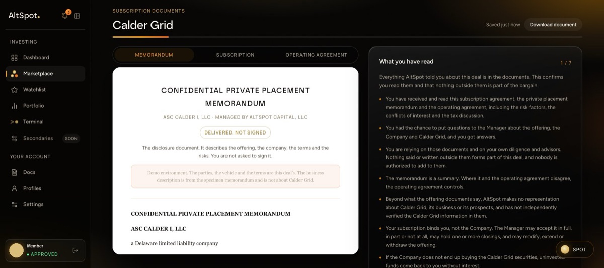 AltSpot digital documents, demonstration data