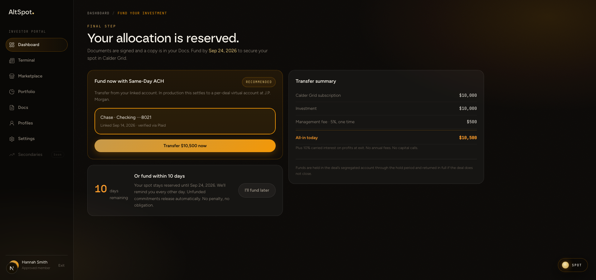 Funding, allocation reserved