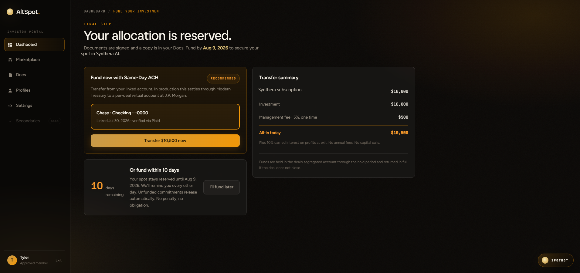 Funding, allocation reserved